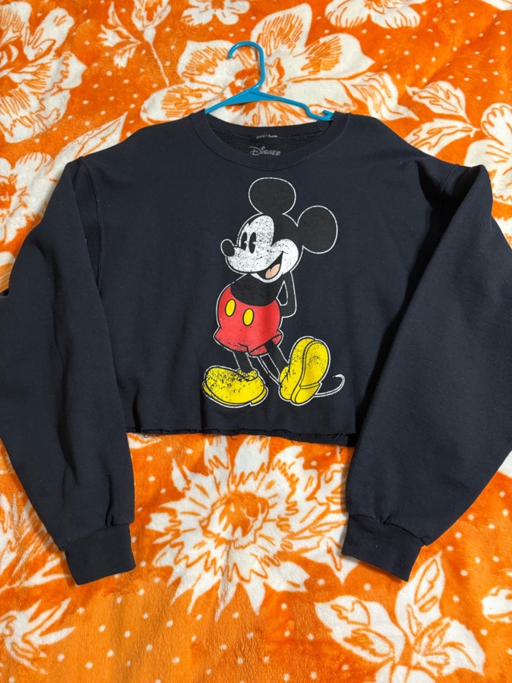 Disney Black Sweatshirt with White Mickey Graphic and Red & Yellow Accents